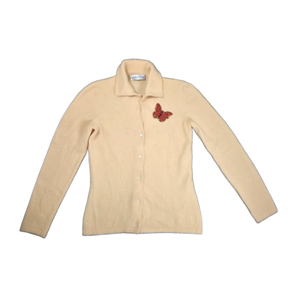 Vintage Richard Grand 100% Cashmere Ivory Butterfly Cardigan Small Made In Italy